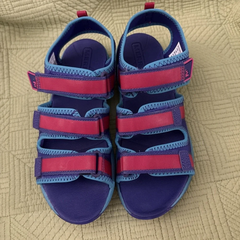 Merrell Girls Sz 4 Hiking Water Sandals Camp Lake Nature Beach Pink/Blue NEW